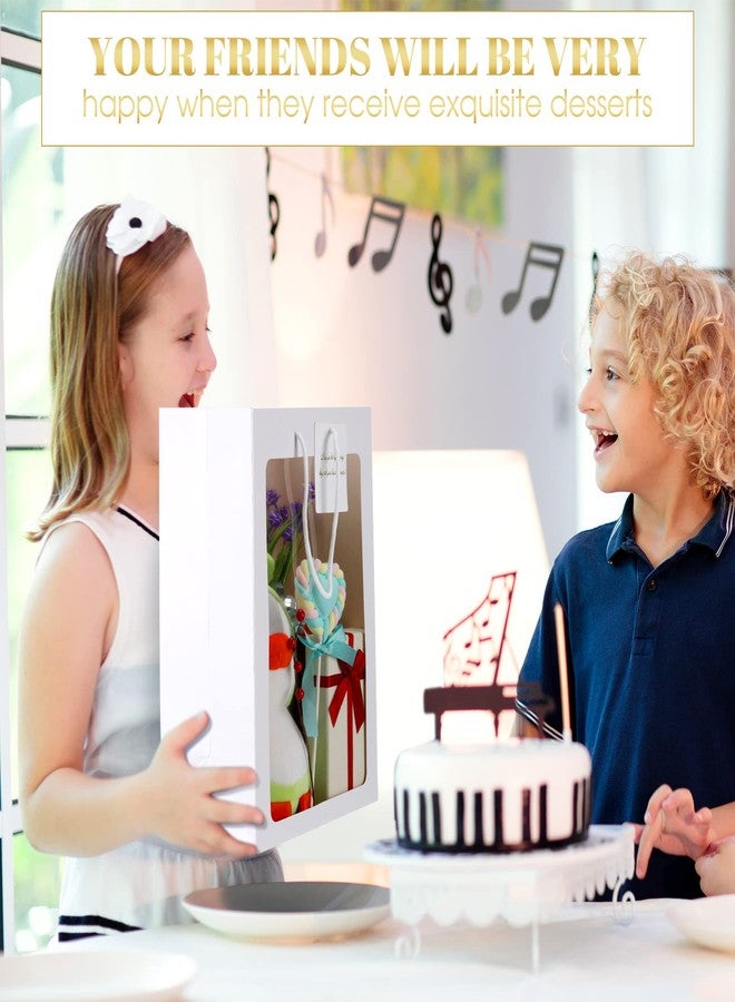 ياهيندا، 24 قطعة من أكياس هدايا عيد الحب بنافذة شفافة، 13.8 × 9.8 × 5.9، أكياس ورقية شفافة كبيرة لحمل باقات الزهور مع مقبض لحفلات الزفاف وأعياد الميلاد (أبيض) - Image 4